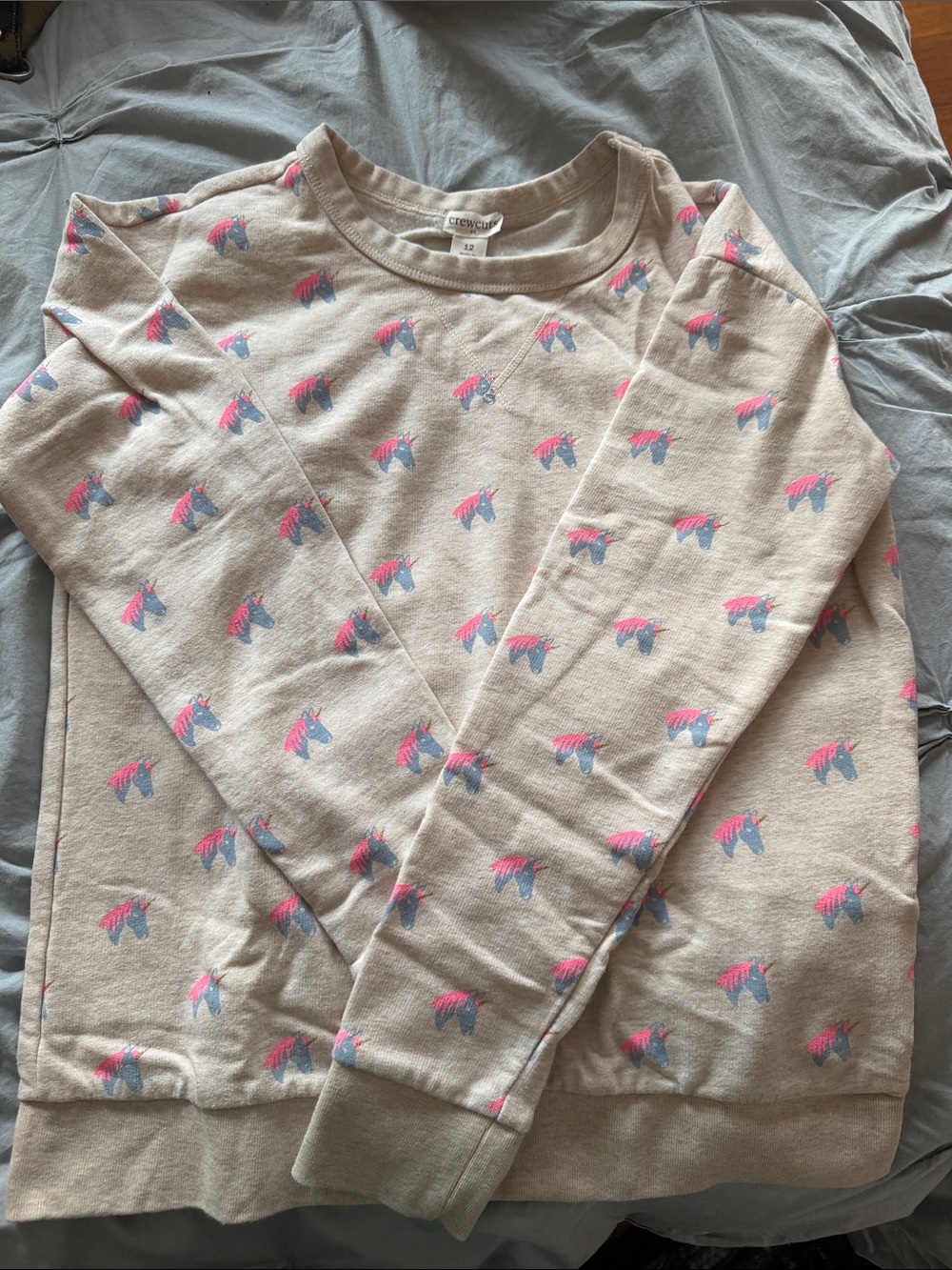 Crewcuts Beige Sweatshirt with Pink & Blue Unicorn Motif